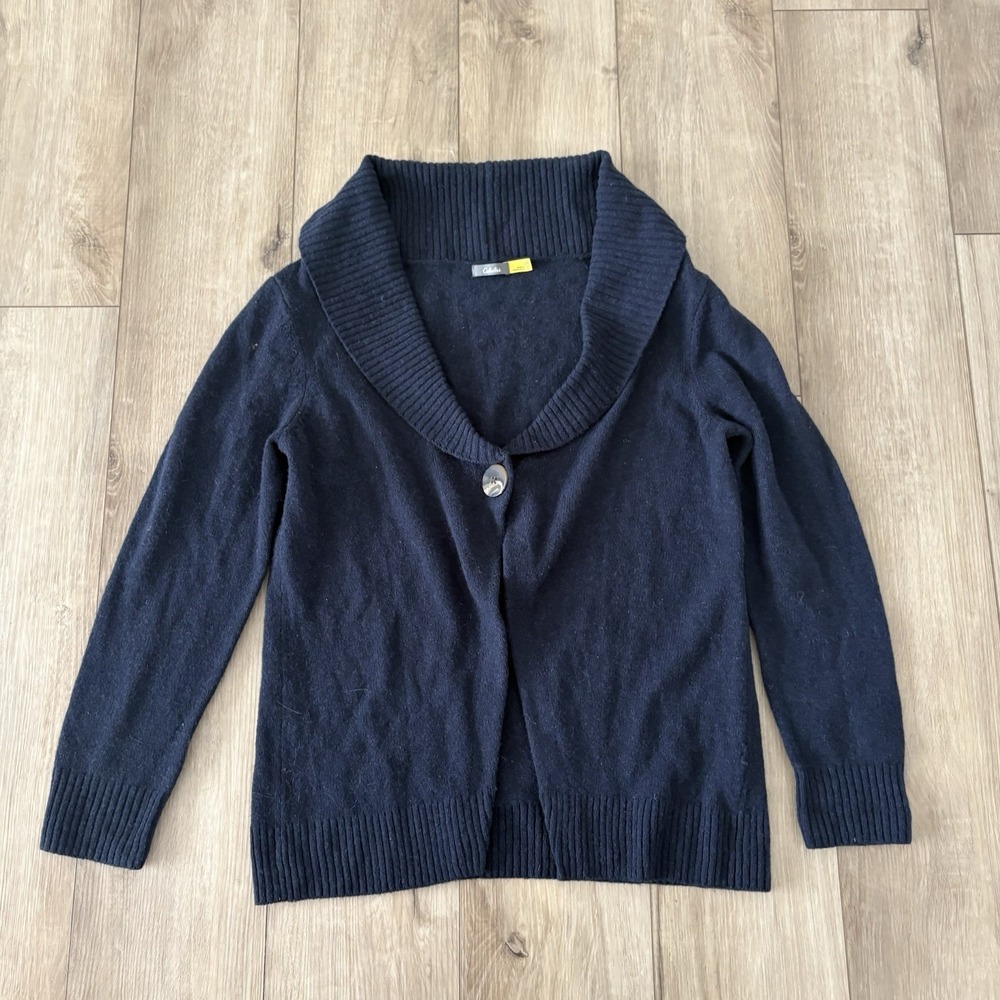 Cabelas Wool Blend Shawl Collar Button Cardigan Sweater Navy Blue Large